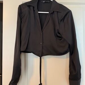 Zara cropped button down with tie